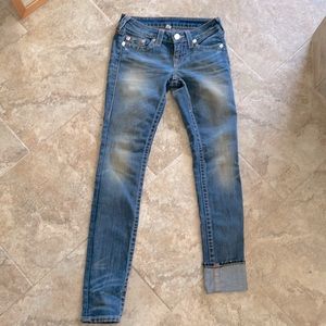 True religion vintage skinny jeans cuff hem woman’s size 26 distressed